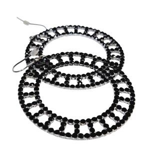 Black Rhinestone Dangle Fashion Earrings Pierced Classic Wheel Geometric Retro